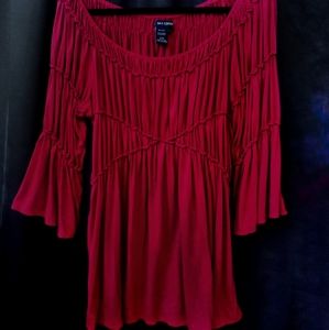 Ruched Maroon Flowy Shirt Dress
